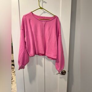 Aerie Pink Cropped Oversized Sweatshirt